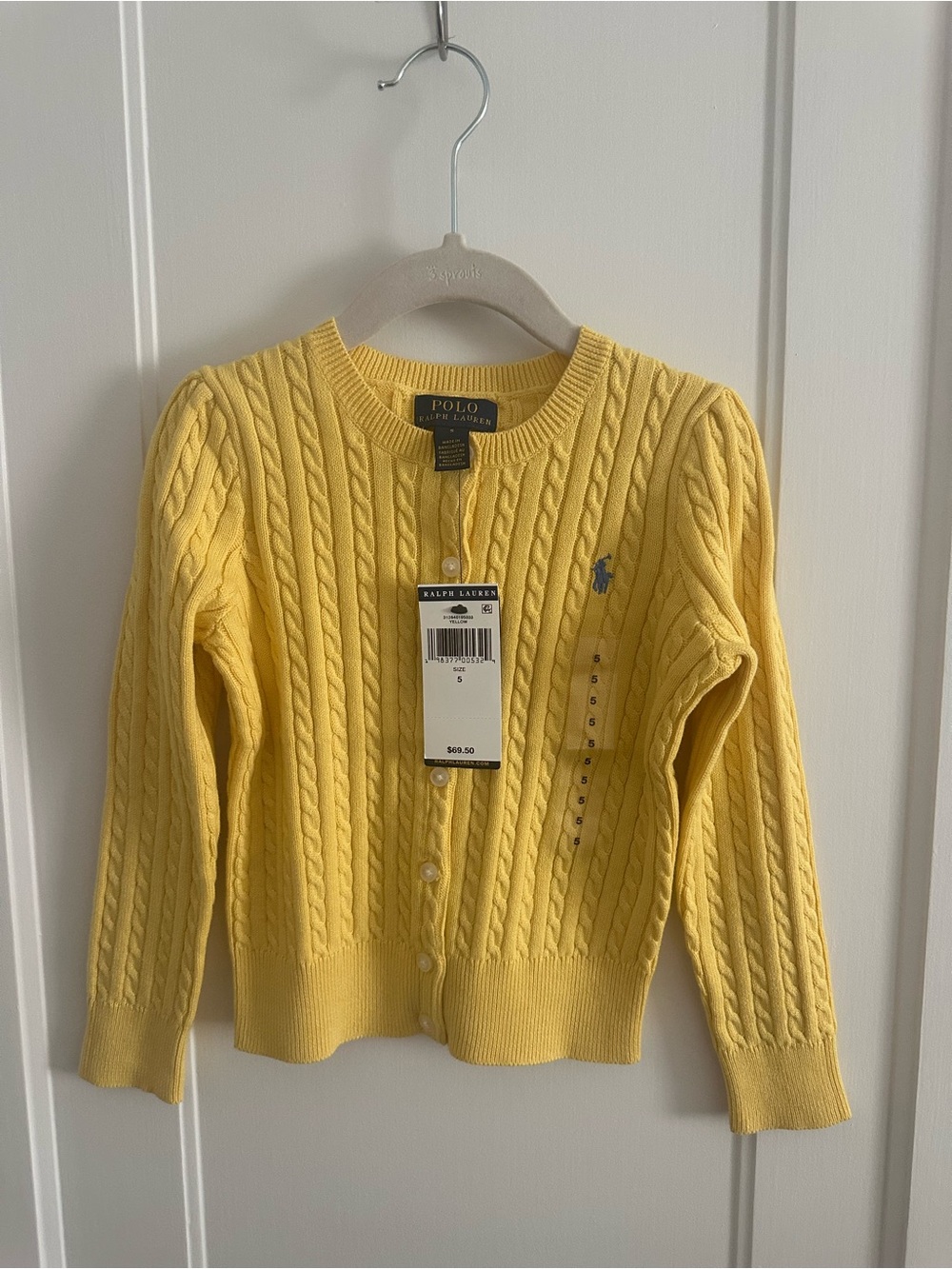 Polo by Ralph Lauren Yellow Cable-Knit Crewneck Cardigan